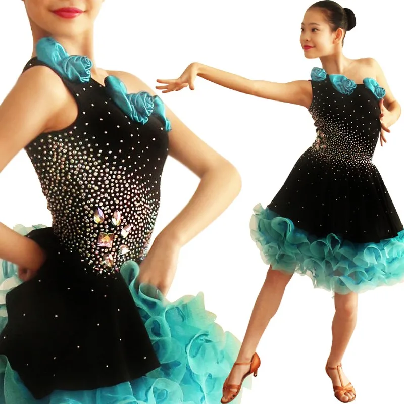 Латинский танец конкурс юбка Новинка 2017 года Дизайн бриллиантами Elengant Пышное