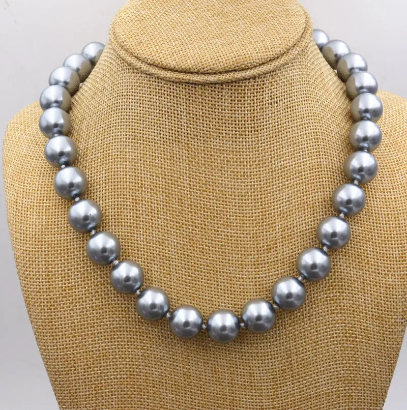 

New 14mm Silver Gray SEA SHELL PEARL NECKLACE 18" AAA YL Free shipping