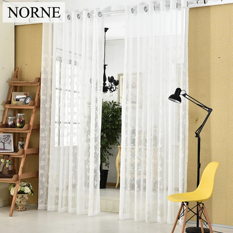 

NORNE Decorative Sheer Curtains Embroidered Semi White window curtain Voile drapes Tulle for Bedroom living room kitchen Door