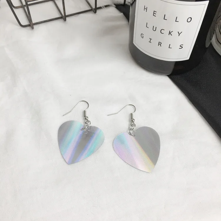Trendy Big Sequin Heart Dangle Earrings for Women Minimalist Chic Silver Color Earing Gift For Friend Jewelry Accessories | Украшения и