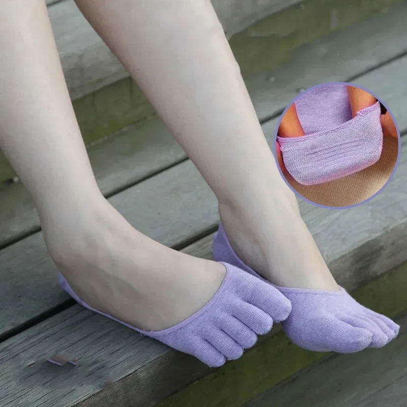 Для женщин летние водонепроницаемые короткие Нескользящие силиконовые Toe Low Cut Скрытая носки хлопковые невидимые пять пальцев Chausette Femme красочный Повседневное