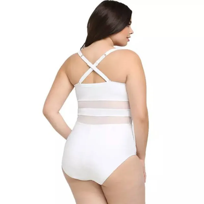 Слитный купальник XXL, XXXL, большой размер, купальный костюм для женщин, плюс размер, купальник, черный, белый, сетчатый, большой, женский, сексуальный, монокини