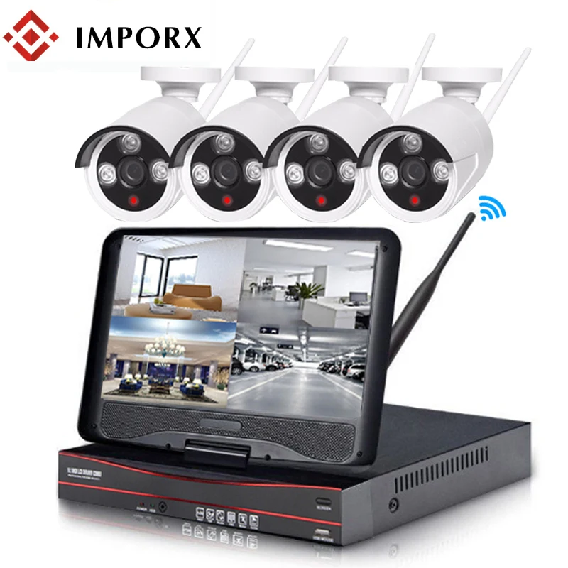 IMPORX 4Ch 1080P HD NVR Беспроводная система видеонаблюдения с 10 дюймовым ЖК дисплеем
