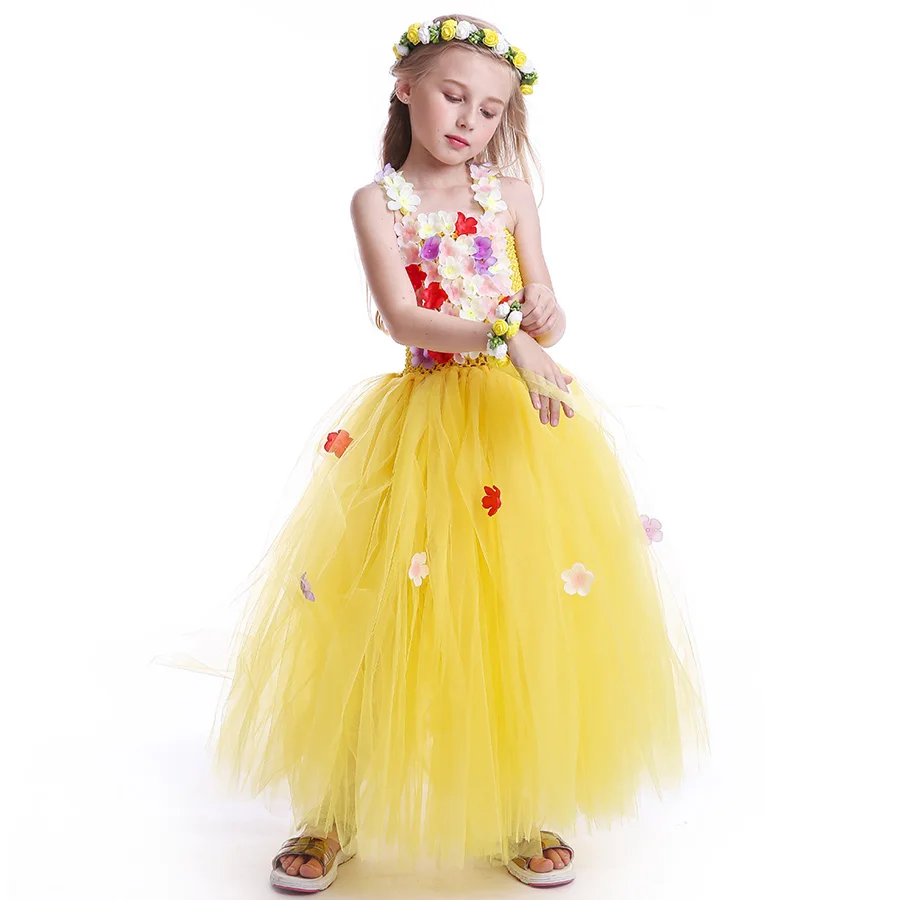 Princess Belle Flower Fairy Tutu Dress Girls Beauty Beast Cosplay Costume Kids Pageant Wedding Purim Ball Gown Tulle | Детская одежда и