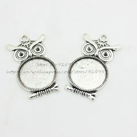 Сладкий колокольчик 10 Набор античный серебряный Металл Сова подходит 20 мм