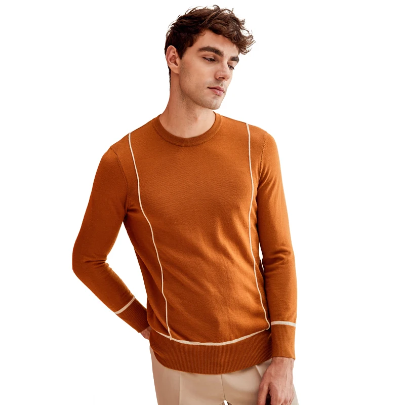 ZHILI Men's Round Neck Sweater 100% Wool