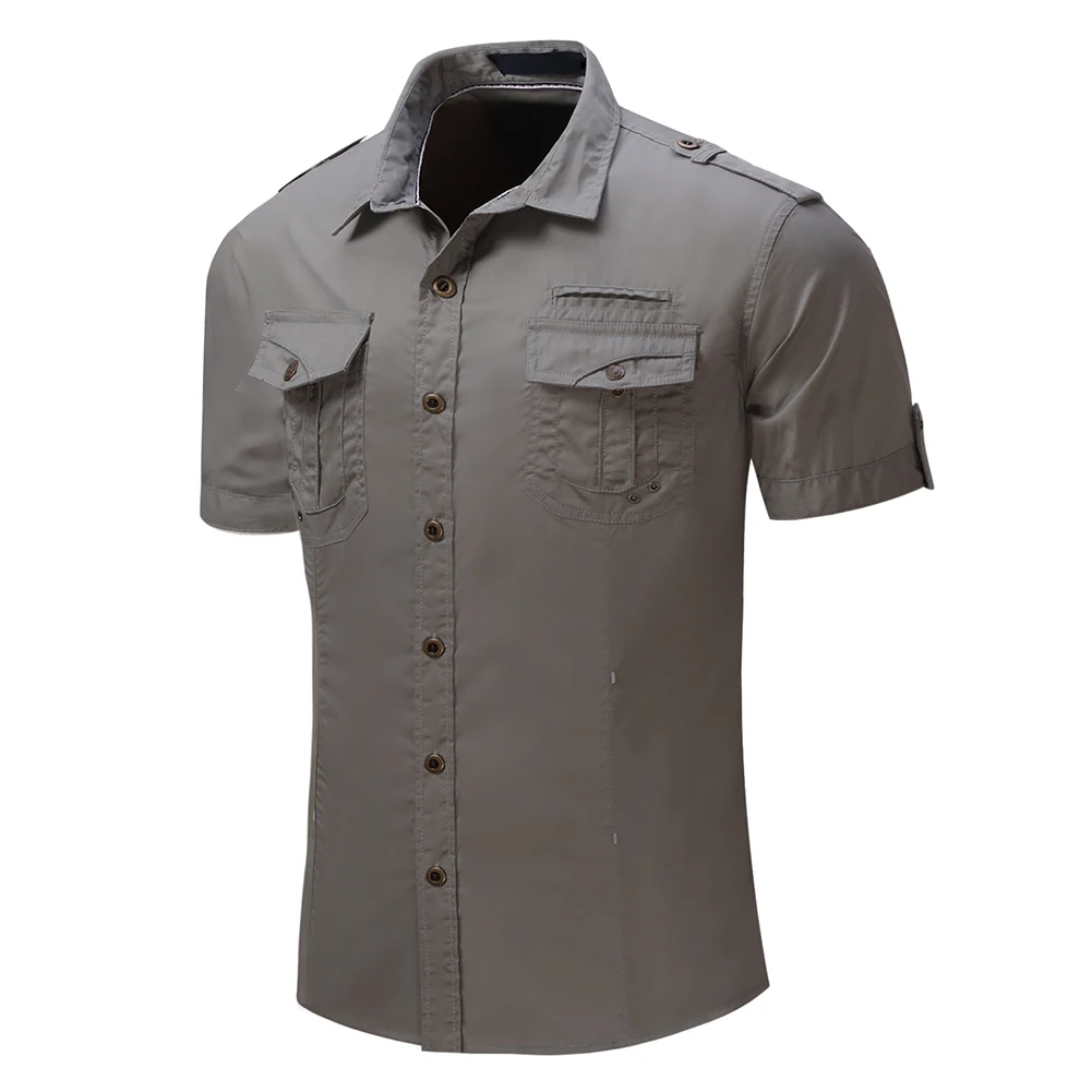 Men's short sleeve Shirt Men Cargo Shirts Fashion Casual Summer Solid Mens Military Plus Size M- | Мужская одежда