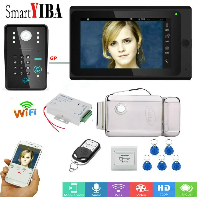 SmartYIBA Bedrade/Draadloze Wifi Video Deurtelefoon Deurbel Kit Video Intercom Systeem HD 720 P Camera 7 inch met APP afstandsbediening