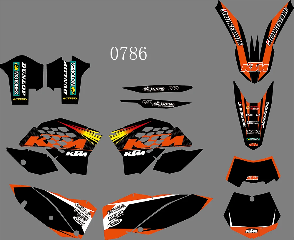 0786 мотоцикл команда Графический и фон Наклейка Стикер Наборы для KTM EXC 2008 2009 2010 2011