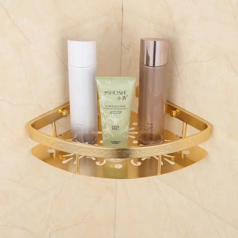 Толстые золотые Роскошные алюминиевые 1 уровневые полки для ванной комнаты