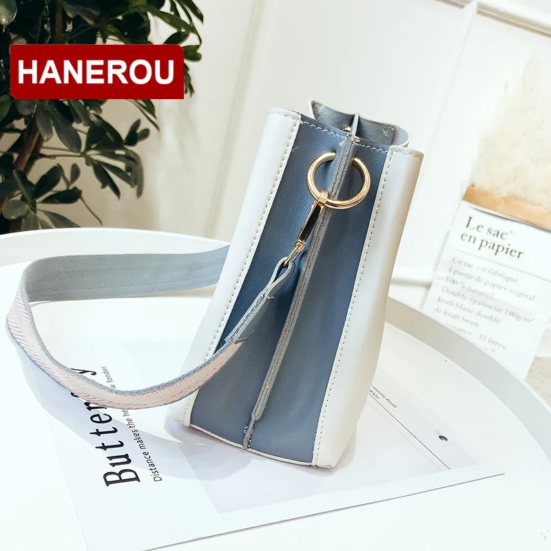 Женская сумка ведро HANEROU мессенджер из искусственной кожи с широким ремнем