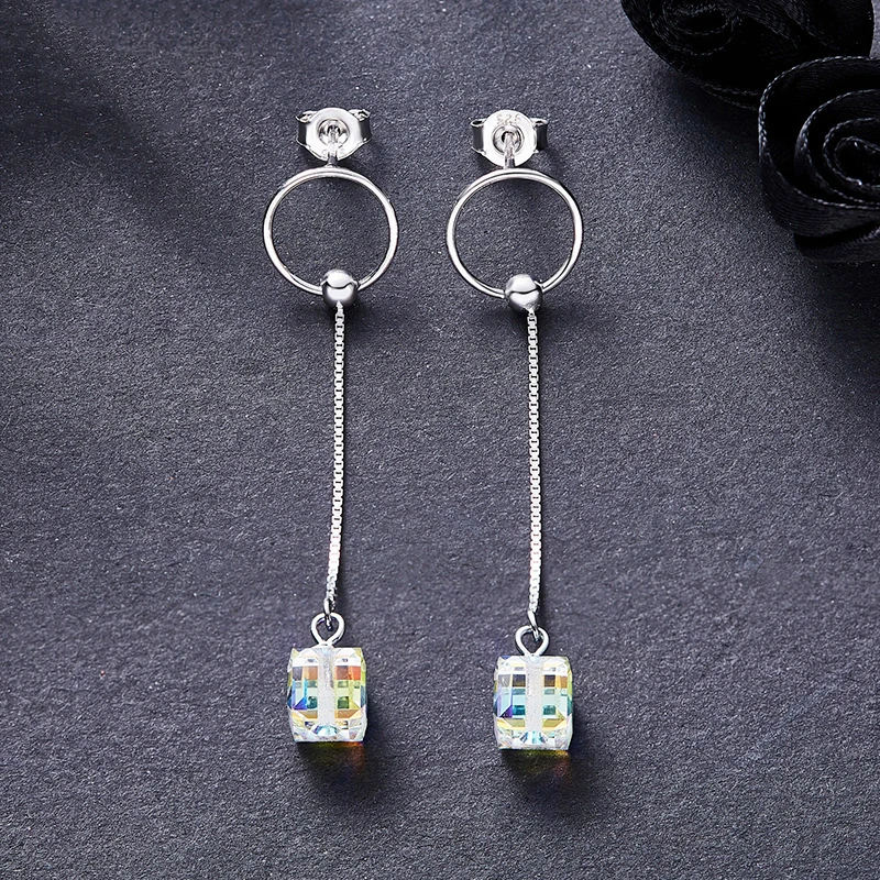 Серьги Warme Farben с кристаллами Swarovski для женщин S925 Серебряные квадратные кубические