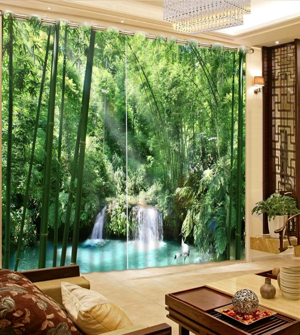 green curtains Nature personality style alley photo print 3d curtain Mediterranean Garden Door bamboo | Дом и сад