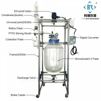 Китай ISO9001 Сертификат производитель заводская цена для SF-50L стеклянный реактор с рубашкой/лабораторный промышленный химический реакционный сосуд