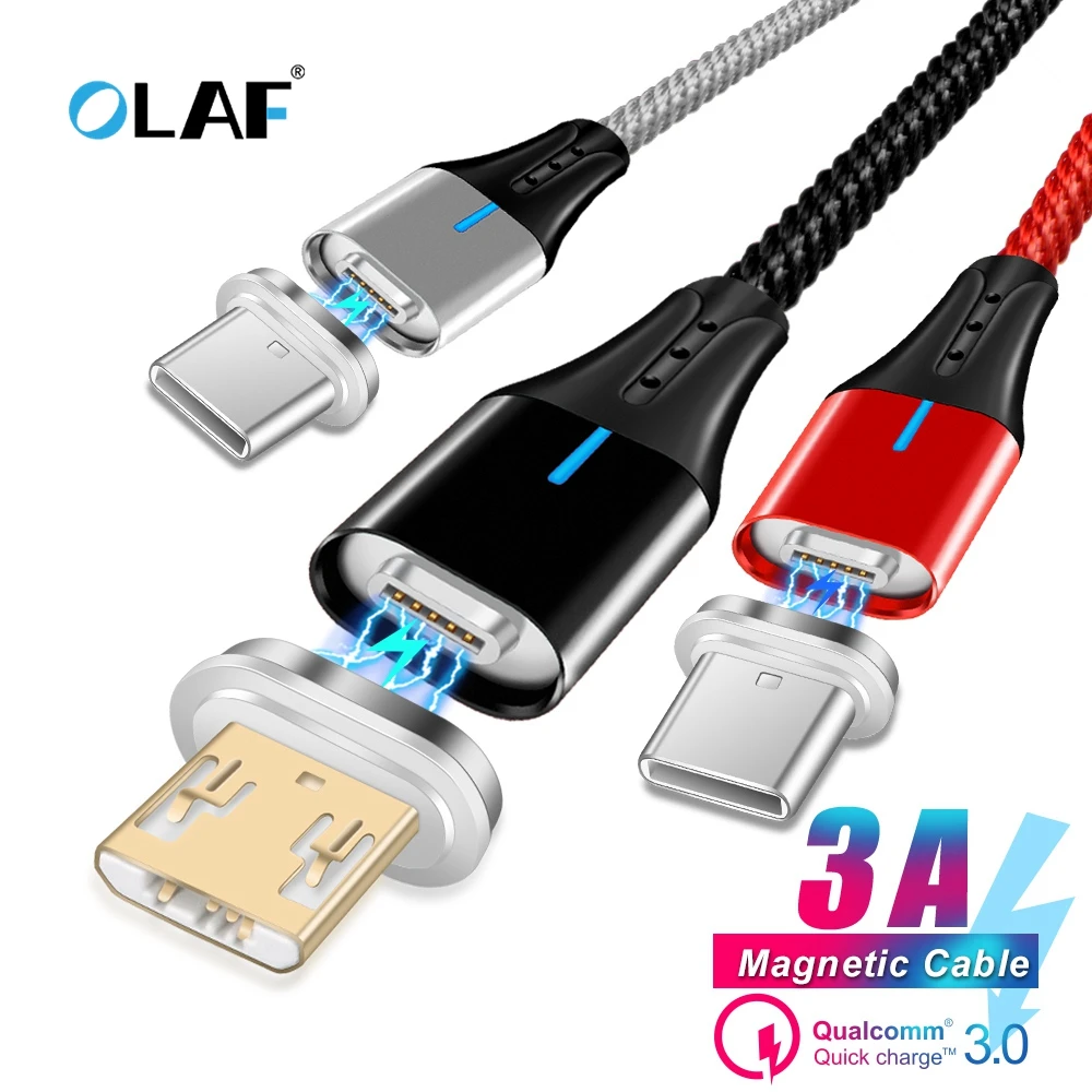 OLAF 3A Magnetic Cable Micro Usb Type C QC 3.0 Fast Charging Phone Microusb Type-C Magnet Charger usb c For iphone Huawei Xiaomi | Мобильные