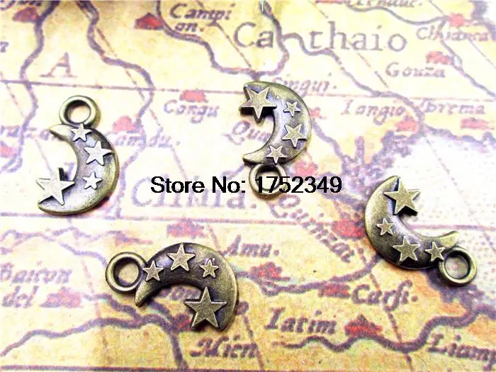 

15pcs-Moon и Star амулеты Античная тибетская бронзовая Тон Луна и звезда подвески/амулеты 20x11mm