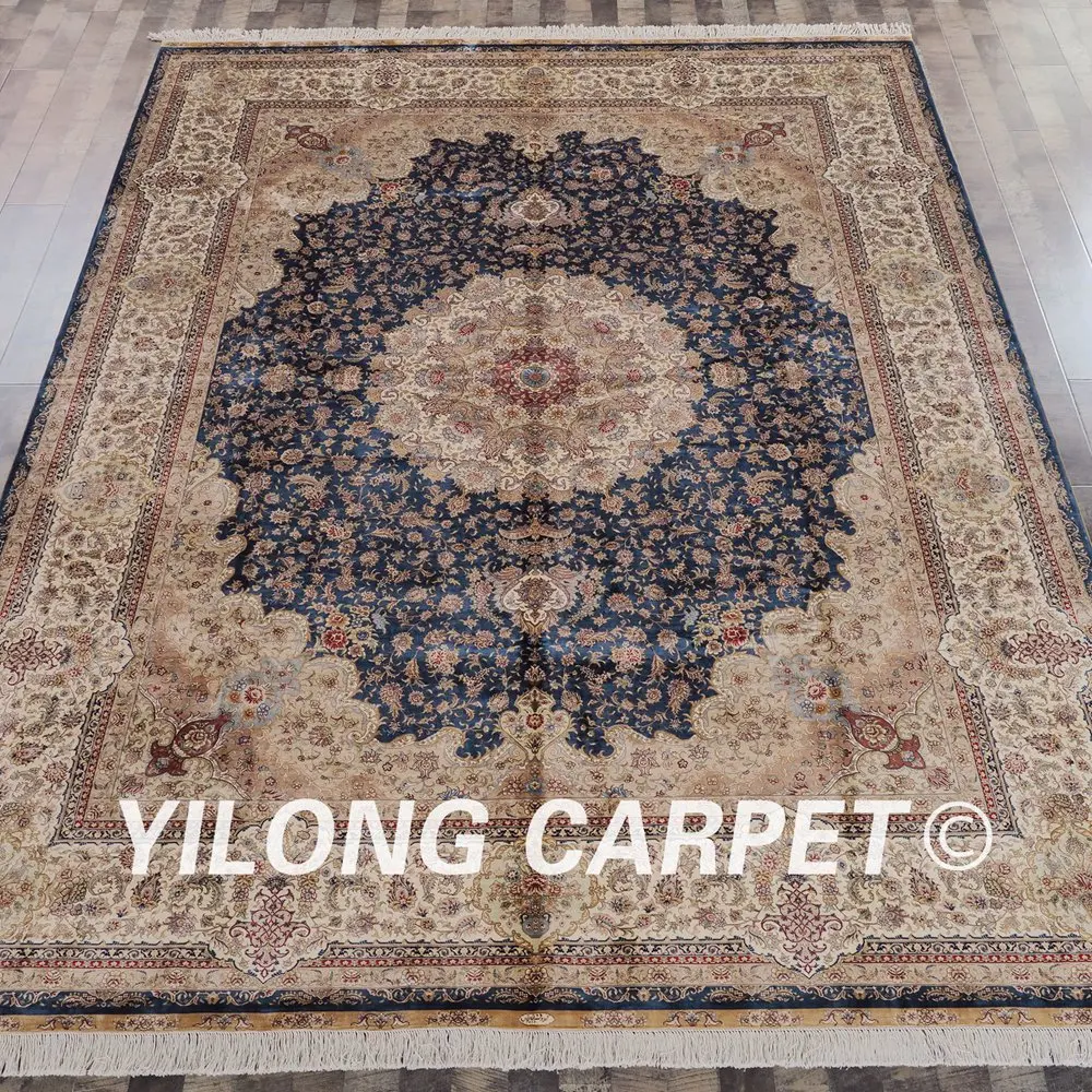Очень большой ковер Yilong 9 &quotx 12&quot ручной работы с синими цветами и узлом Перский