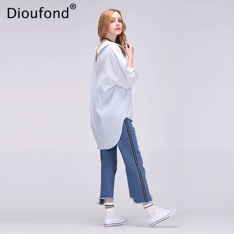 Женская блузка с открытой спиной Dioufond белая Свободная из 2017 хлопка V-образным