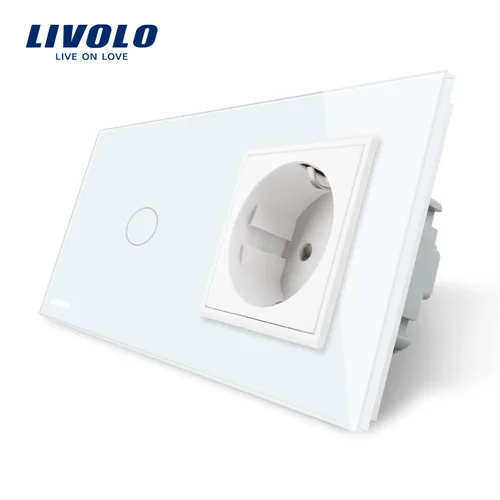 White Livolo ЕС Стандартный сенсорный выключатель, белая Хрустальная стеклянная панель, AC 220~ 250 В 16А настенная розетка с выключателем света, VL-C701-11/VL-C7C1EU-11 - Тип: White