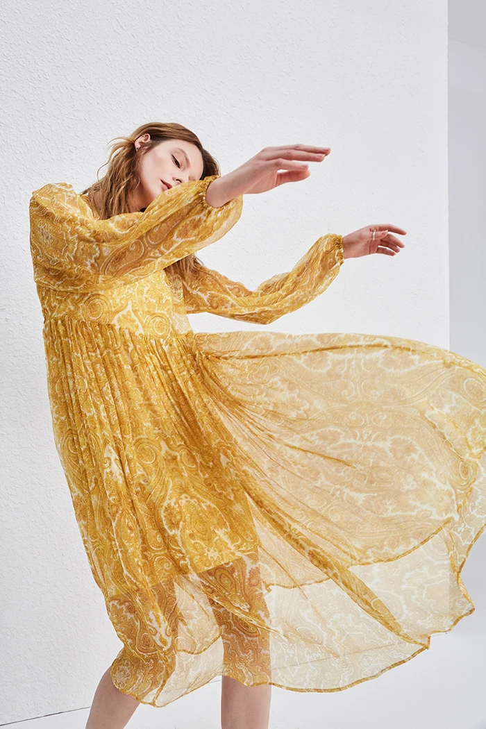 Женское пляжное платье Heydress желтое этническое свободное с длинным рукавом и