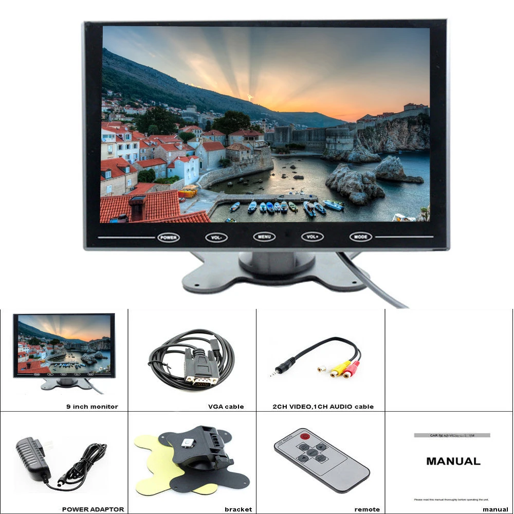 AMPrime 9 &quotультратонкий HD цветной TFT 2 видео вход автомобильный монитор дисплей