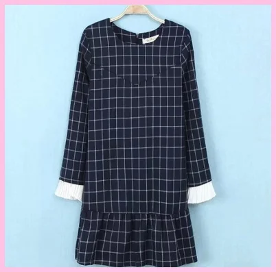 2014 новый стили дамы колледж в англии осенний ветер раффлед плед платье лифт база