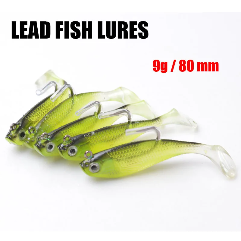 5 шт./лот 3D глаза свинцовые рыболовные приманки с Т-образным хвостом мягкие один