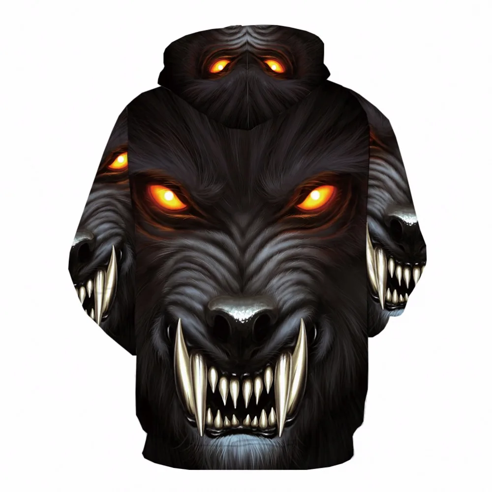 Мужская толстовка с капюшоном KYKU Wolf Повседневная серая 3d принтом животных