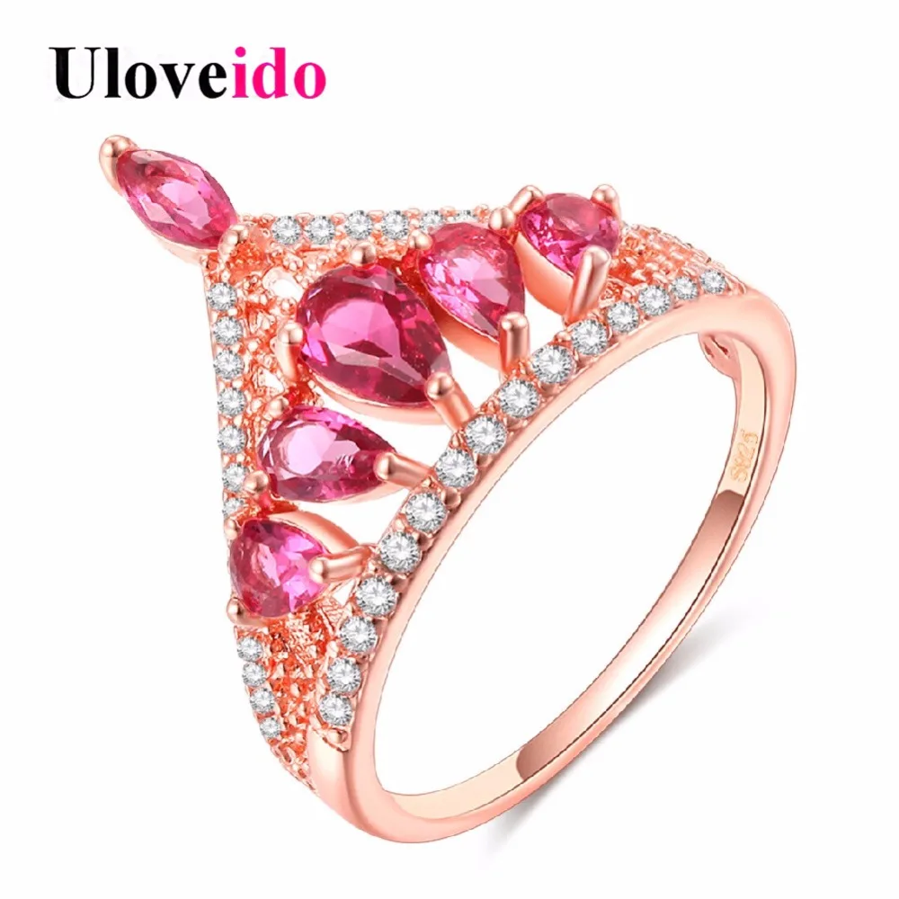 Uloveido свадебные кольца для женщин Розовая Корона кольцо женское розовое золото