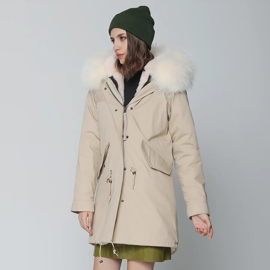 OFTBUY новая зимняя куртка, пальто для женщин, пальто с натуральным мехом, большой воротник из натурального меха енота, куртка цвета хаки, длинная парка, уличная одежда