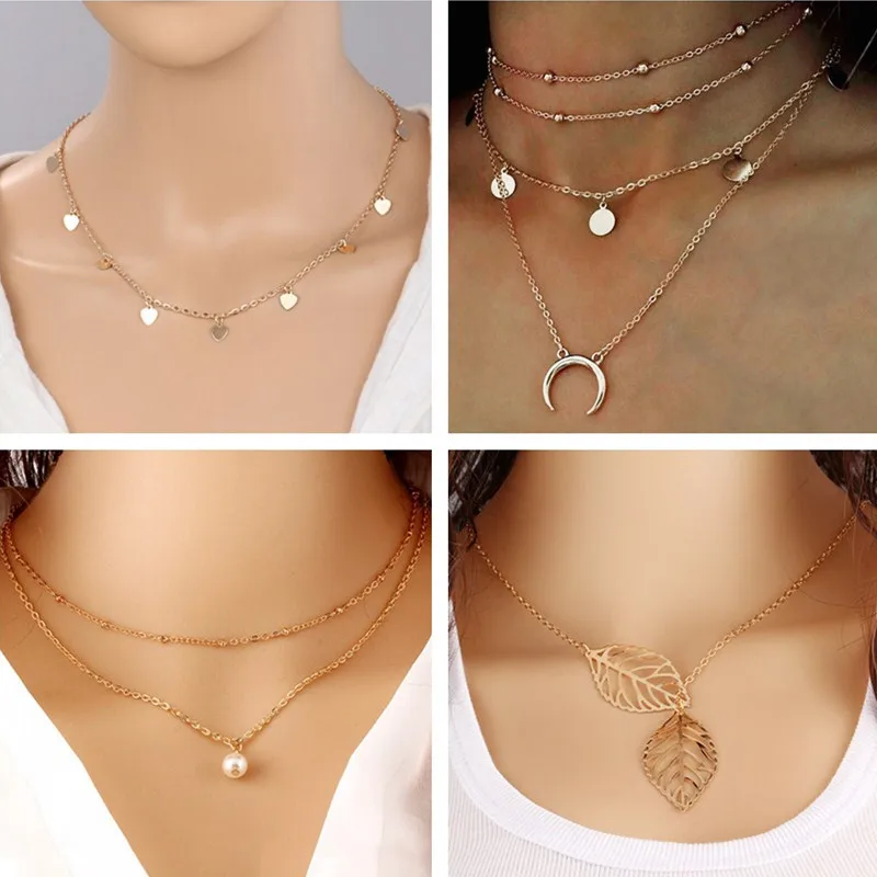 Женское многослойное ожерелье Seblasy цепочка в форме сердца с листьями и перьями