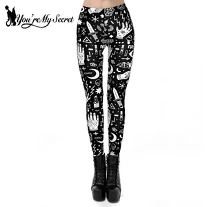 Ты мой секрет 2021 горячие женские Леггинсы черно-белые граффити готические фитнес-брюки Ouija с высокой талией Колготки карандаш брюки