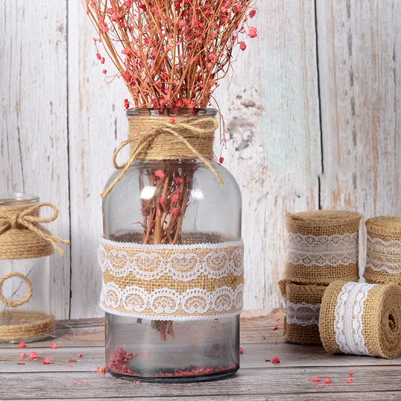 5 см * 2 м рулон Кружева Лента из джута мешковины натуральной пеньковой ленты DIY