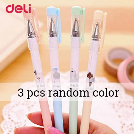 3 pcs random color Deli,, 3 шт, Шариковая гелевая ручка для письма, синие чернила, офисные канцелярские ручки, милые стираемые школьные принадлежности, канцелярские принадлежности, ручка - Цвет: 3 pcs random color