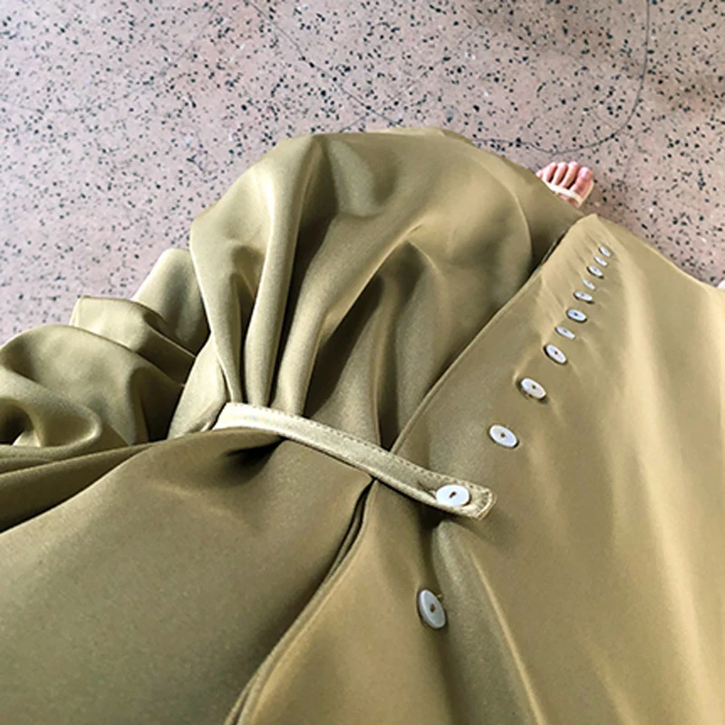 

2019 Spring new Solid color Long sleeve dress women vintage temperament V-Neck dress elegant Loose long A-Line dress women