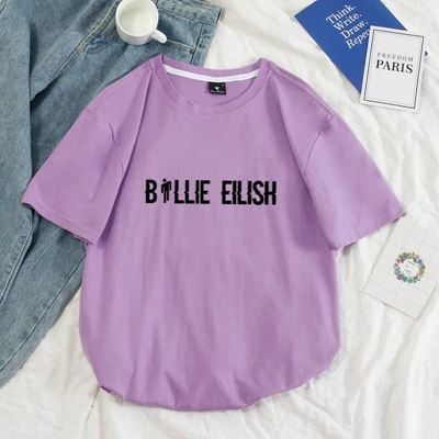 purple Billie Eilish Мужская футболка Женская Harajuku пастельные цвета буквы летние топы полный хлопок короткий рукав Уличная панк футболки - Цвет: purple