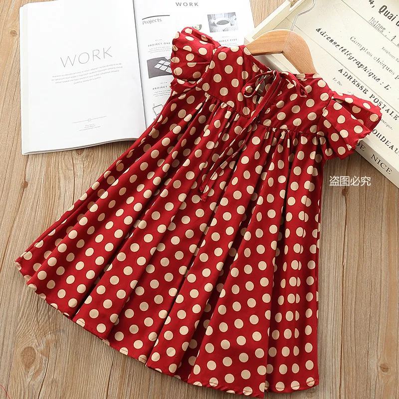 2019 Girl Baby Summer Dress Flying Sleeved Dot Princess Dresses Kids Girls Birthday Party Vestido Children Clothes Outfit | Детская