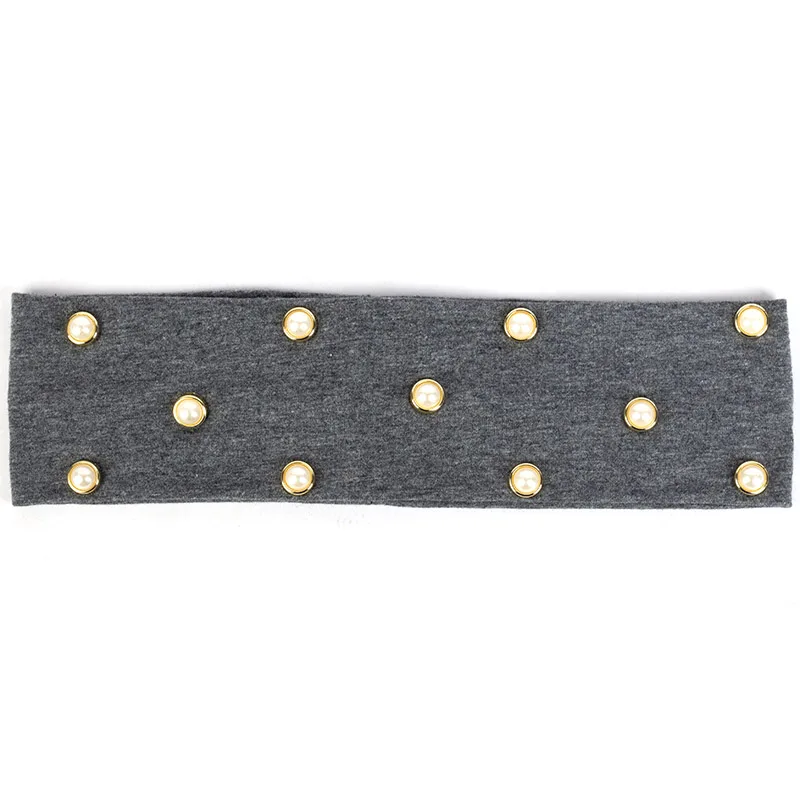 Dark gray Gold Geebro модная женская обувь для девочек жемчуг повязка на голову из хлопка простая плоская эластичная повязка для волос для женщин тюрбан резинка для волос аксессуары DD759 - Цвет: Dark gray Gold