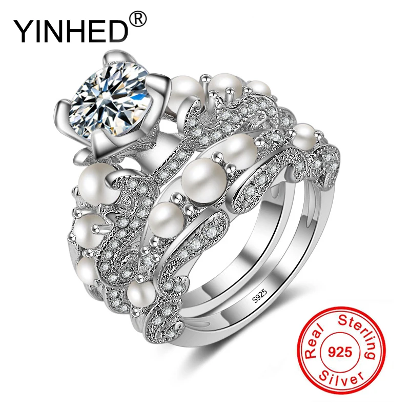 YINHED роскошный свадебный набор обручальных колец 2 шт серебро 925 пробы AAA +
