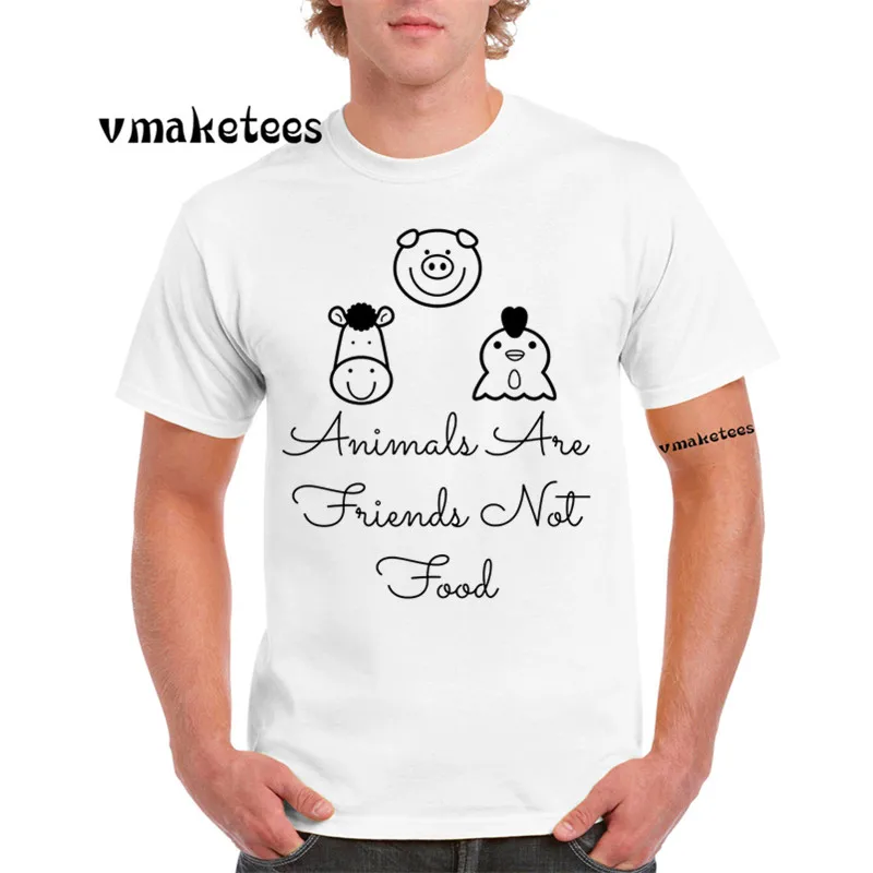 Мужские с принтом животных друзья не еда футболка Летняя веганская Футболка на