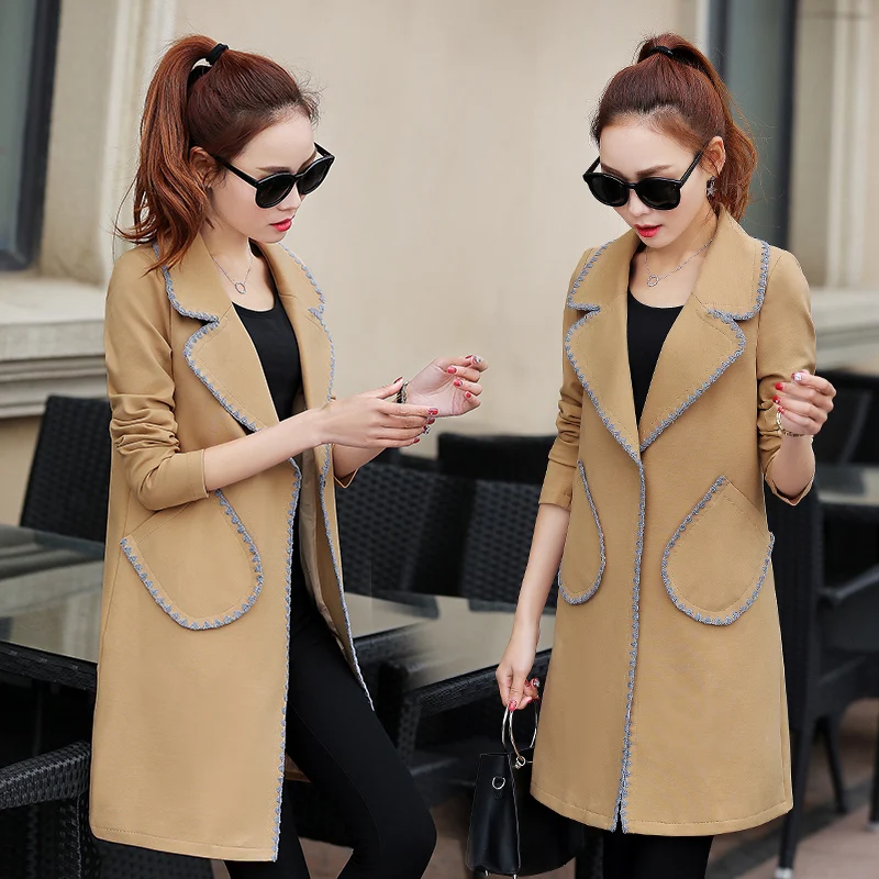 Женский Тренч 2019 Весна Осень Топы Женские однотонные верхняя одежда средней