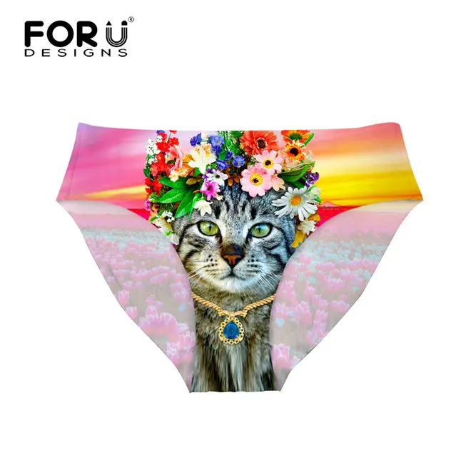 FORUDESIGNS, сексуальное нижнее белье, женские трусики, 3D рисунок животных, Черный кот, дамское нижнее белье, дышащее женское Бесшовное нижнее белье, подарки - Цвет: CA4702AM