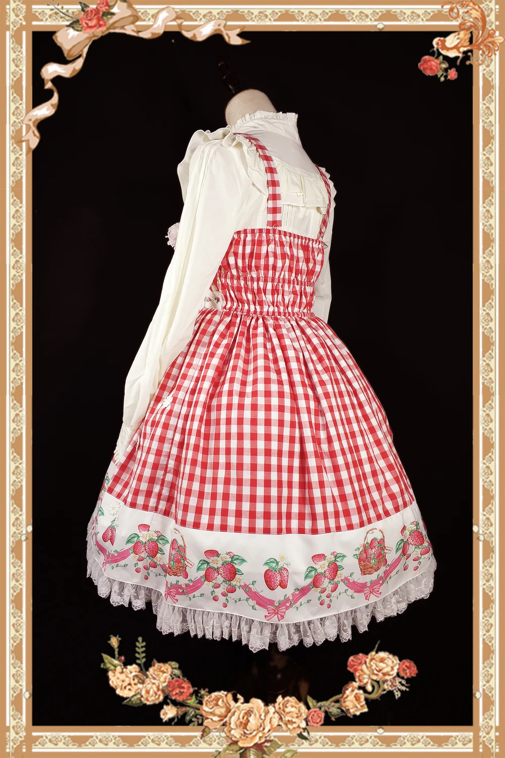 

Sweet Women's Plaid Dress Strawberry Printed Cotton Casual Lolita JSK Dress by Infanta