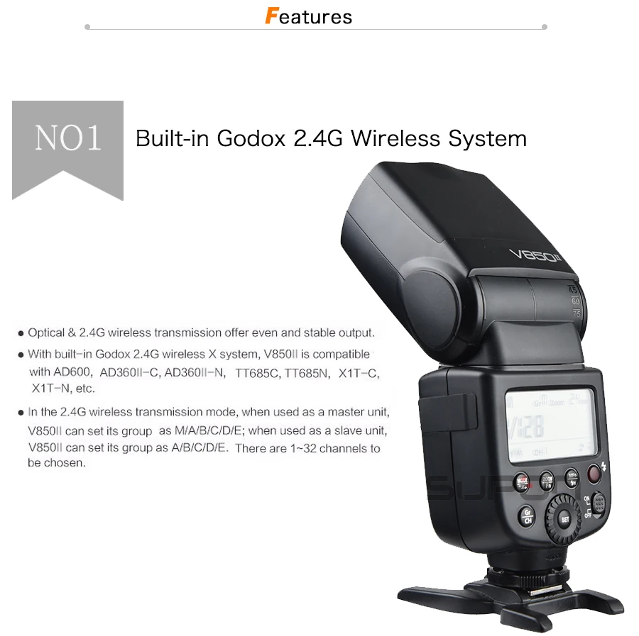 Godox V850II GN60 2000 мАч литий ионный аккумулятор 2 4G Беспроводная система X Speedlite