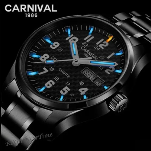 Blue Black C8638 Тритий T25 светящиеся часы мужские роскошные брендовые военные полностью Стальные кварцевые мужские часы водонепроницаемые часы reloj erkek kol saati montre - Цвет: Blue Black C8638