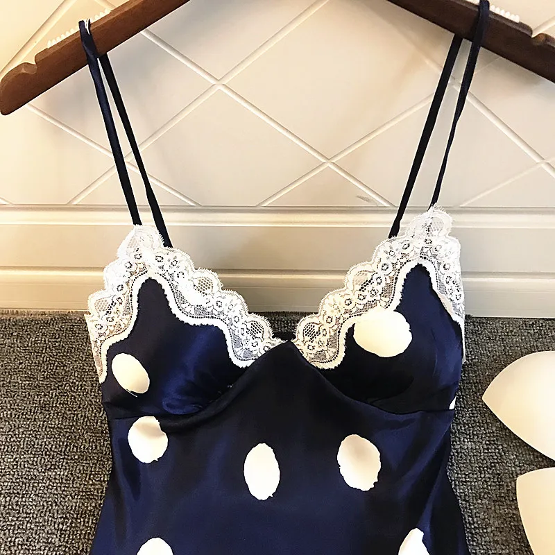 Женская шелковая ночная рубашка Daeyard с v образным вырезом и кружевной отделкой