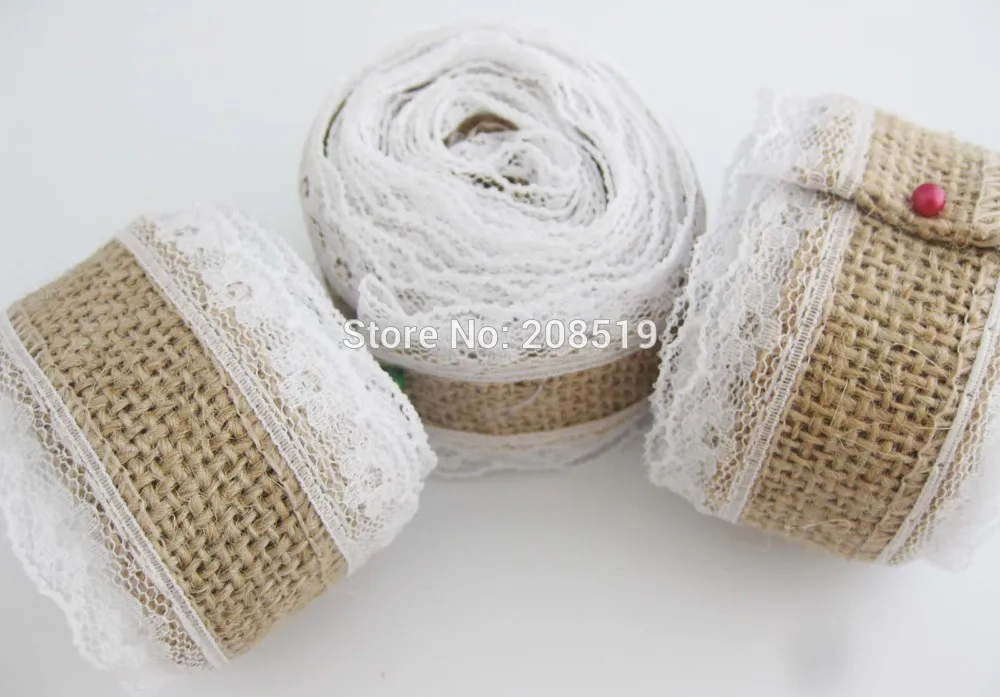 CR0013 4 см ширина мешковины лента с белой кружевной отделкой 2 meter/pack винтажное