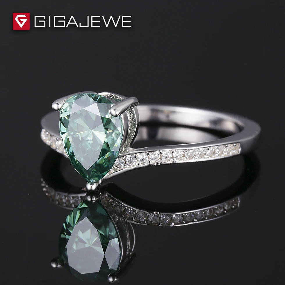 GIGAJEWE грушевидный камень Муассанит 1ct 925 пробы Серебряное обручальное кольцо подарок