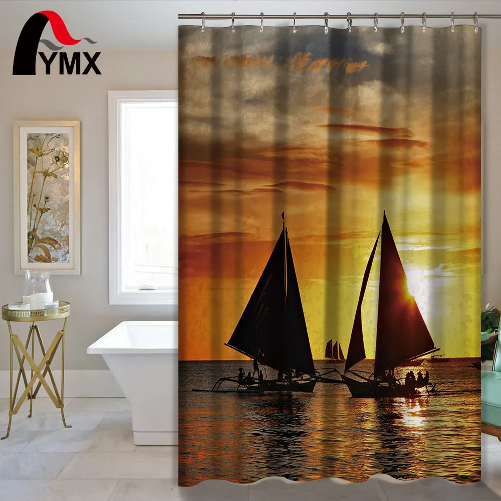 

Sunset Sailing Printing Polyester Waterproof Shower Curtain Bathroom Curtain Hotel Bathroom Shower Product Home Textile 12 Hooks