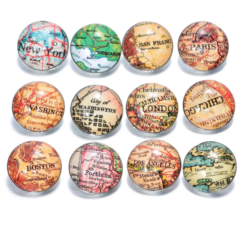 12 шт./лот подвески с изображением старой карты стеклянная Кнопка 18 мм для DIY